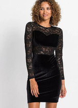BP Black Velvet &amp; Lace Bodycon Dress  UK 14      (fm37-11) - £11.48 GBP