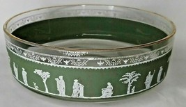 Jeanette Grecian HELLENIC FRUIT BOWL Bowl Green &amp; Clear w Gold Edge Trim... - $19.99