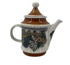 Goebel Country Burgund Pottery Tea Pot W Germany Grapes Floral - $34.64