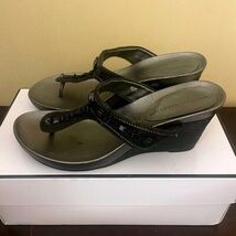Montego Bay Club Womens 6.5 Beaded Wedge Thong Sandals Pewter Metallic 6... - $19.79
