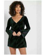 TOPSHOP US-2 Green Black Velvet Glitter Long Sleeve Open Back Romper - $551.17 MXN