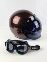 Fly Racing XS Motorcycle Helmet Retro Metal flake Brown Bubble Shield &amp; goggles - £77.89 GBP