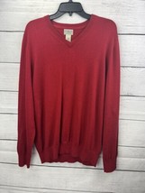LL Bean Sweater Mens Medium Red Cashmere Blend V Neck Long Sleeve Adult - £15.46 GBP