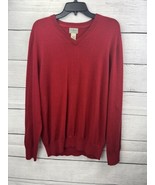 LL Bean Sweater Mens Medium Red Cashmere Blend V Neck Long Sleeve Adult - £15.46 GBP