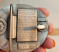 1994 Pewter Belt Buckle for Indianapolis 500 Ford Mustang Pace Car   134/500 image 3