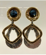 Smokey Blue Crystal Earrings Clip On Unique Handmade Silver Gold Plated ... - £95.92 GBP