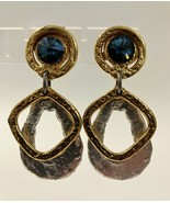 Smokey Blue Crystal Earrings Clip On Unique Handmade Silver Gold Plated ... - $120.00
