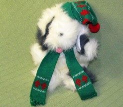 VINTAGE CHOSUN CHRISTMAS PUPPY PLUSH SHEEP DOG 12&quot; WHITE GREY GREEN HAT ... - £16.84 GBP