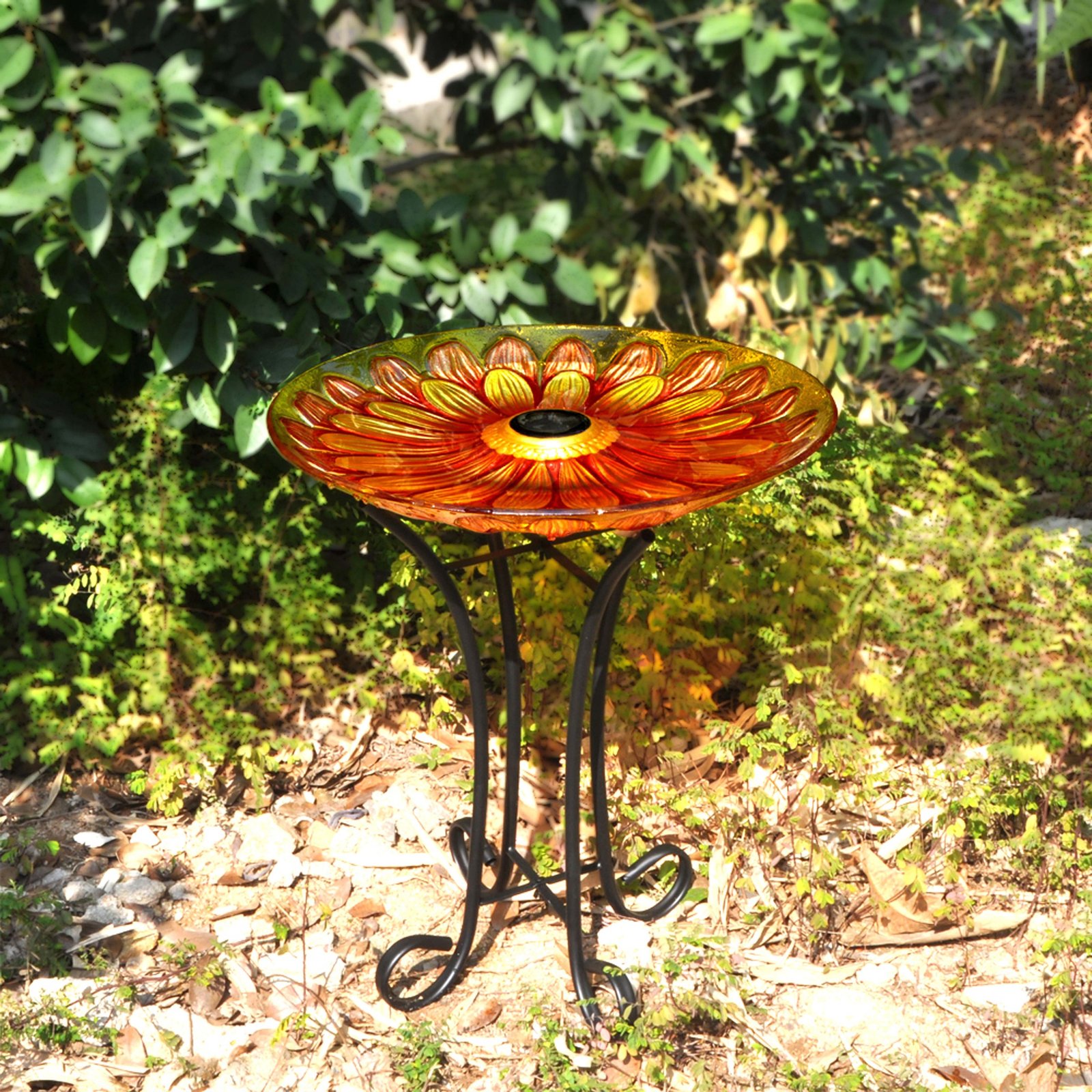 Primary image for Solar Floral Glass Bird Bath with Stand