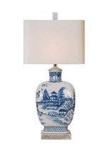 Blue and White Oval Urn Blue Willow Lamp 23&quot; - £221.63 GBP