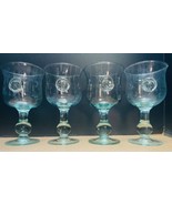 Vidrie Set of 4 Recycled Green Glass Water Goblets Ball Stem Embossed N ... - £38.96 GBP