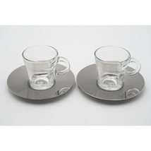 Nespresso View Collection Glass Espresso Cups &amp; Stainless Steel Saucers ... - £21.80 GBP