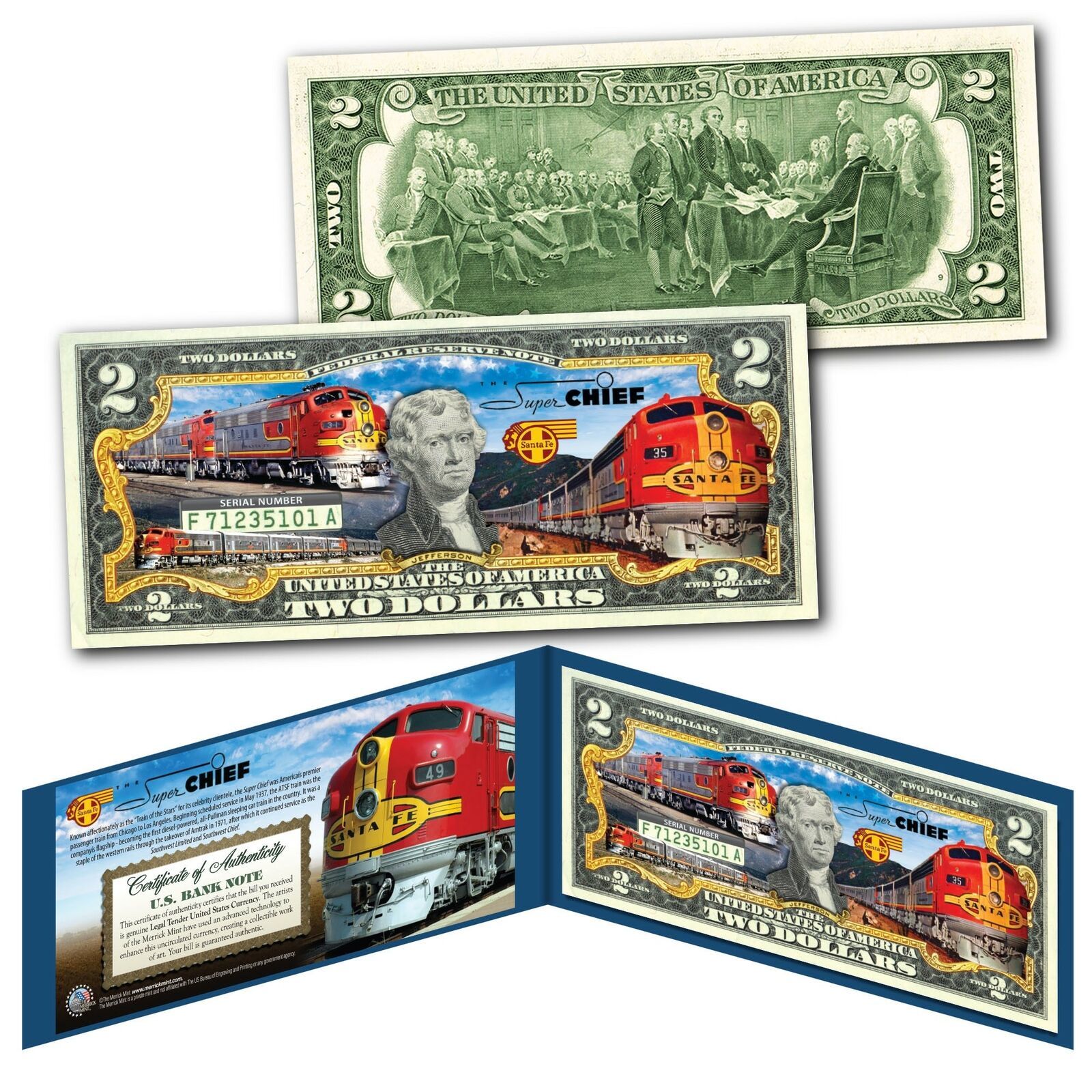 SUPER CHIEF Train of the Stars Santa Fe Railroad Genuine Legal Tender $2... - $14.92