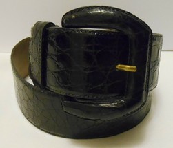 DE VECCHI Vtg Women&#39;s Crocodile Leather Belt Black wide sz Large 28-32&quot; waist - £35.93 GBP