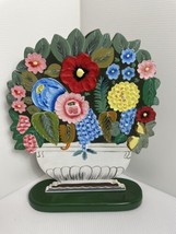 Folk Art Wood Flower basket Floral Decor hand painted cottage core 12.5” Read - £15.17 GBP