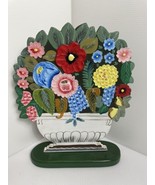 Folk Art Wood Flower basket Floral Decor hand painted cottage core 12.5”... - £14.69 GBP
