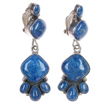 Roie Jacque Navajo Large Silver and denim lapis dangle clip-on earrings - $163.35