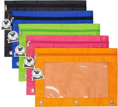 Set of 5 Zippered Binder Pouch Rivet Enforced Hole 3 Ring Pencil Case MULTICOLOR - £11.72 GBP