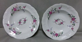 2 Wawel Rose Garden Soup Salad Bowls W Gold Trim Scalloped Made in Poland  - £19.65 GBP