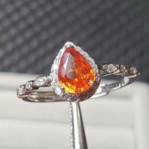 14k White Gold Plated 2.2CT Pear Cut CZ Fanta Garnet Halo Engagement Ring - £89.91 GBP