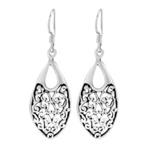 Charming Swirling Heart Teardrops of .925 Sterling Silver Dangle Earrings - £9.45 GBP