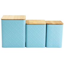 MegaChef 3 Piece Square Iron Kitchen Canister Set with Bamboo Lids in Turquoise - £56.13 GBP