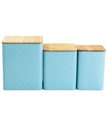 MegaChef 3 Piece Square Iron Kitchen Canister Set with Bamboo Lids in Tu... - $95.75 CAD