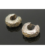 925 Sterling Silver - Vintage Shiny Hollow Sculpted Hoop Earrings - EG10736 - £53.82 GBP