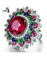 Princess Cut Red Corundum Gemstone Silver Engagement Ring - $41.95