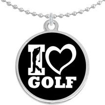 I Love Golf Round Pendant Necklace Beautiful Fashion Jewelry - £8.60 GBP