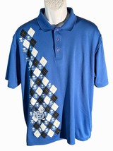 TATTOO GOLF Men&#39;s Short Sleeve Button Down Skull Golf Polo Shirt Blue XL - £15.45 GBP