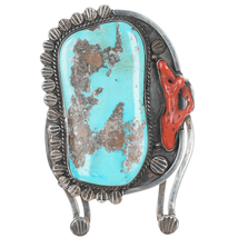 Colossal Vintage Native American Silver, turquoise, and coral Naja pendant - $940.75