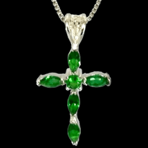 NX# Emerald &amp; Sterling 925 Silver Cross Necklace - £83.09 GBP