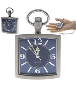 Pocket Watch SQUARE Solid Stainless Steel Case Curve Mineral Len Fob Cha... - $26.99