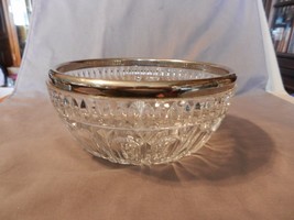 Vintage Glass Bowl with Silverplate Rim Starburst and Ovals Design (M) - $57.00