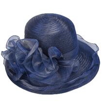Women Organza Derby Sun Hat Kentucky Fascinator Flower Bridal Straw Navy - $20.43 CAD
