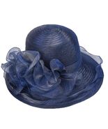 Women Organza Derby Sun Hat Kentucky Fascinator Flower Bridal Straw Navy - $20.43 CAD