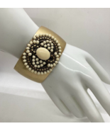 Stella Dot Cuff Bracelet Off White Cabochon Beads Brushed Gold Tone Bras... - £14.27 GBP