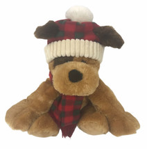 Hugfun International Puppy Dog Christmas 15” Plush Reese Hat Scarf Brown Tan - £16.15 GBP