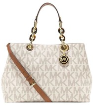 Michael Kors Cynthia Vanilla Logo Monogram Medium Satchel Bag Crossbodynwt! - £183.12 GBP