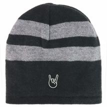 Trendy Apparel Shop Rock On Logo Fleece Lined Striped Short Beanie - Bla... - £15.13 GBP