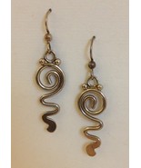 Swirl Twist Sterling Silver Earrings Unique Handmade Artisan Dangle Pierced Hook - £51.95 GBP