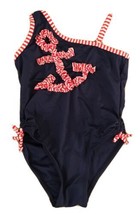 Jantzen One Piece Swimsuit Girls Size 8 Blue Anchor Nautical Ruched - £12.89 GBP