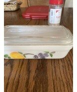 Vtg Fire King Bread Pan White Milk Glass Rectangle Refrigerator Dish w/L... - $28.09 CAD