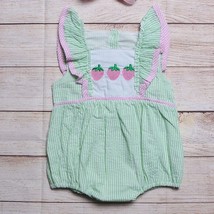 NEW Strawberry Baby Girls Boutique Seersucker Ruffle Romper Jumpsuit - £10.86 GBP