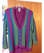 VINTAGE Women&#39;s IVY I.V.Y. Hand Knit 5 Button Sweater Purple Green Blue ... - £19.35 GBP