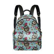 Audrey Hepburn skulls Blue PU Leather Leisure Backpack College School Daypack - £29.25 GBP