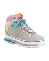 New Timberland Gray Blue Pink Waterproof Nubuck Leather Women Boots Size 7.5 M - £89.71 GBP