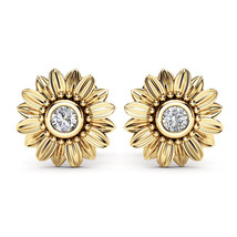 Wish Ol Women's Sunflower Stud Earrings Creative Sunflower Zircon Silver Plated  - £7.98 GBP