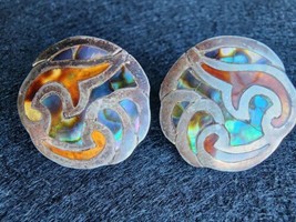 Vintage Sterling Silver - MEXICO TAXCO Abalone Swirl Screw-Back Earrings  - £27.69 GBP